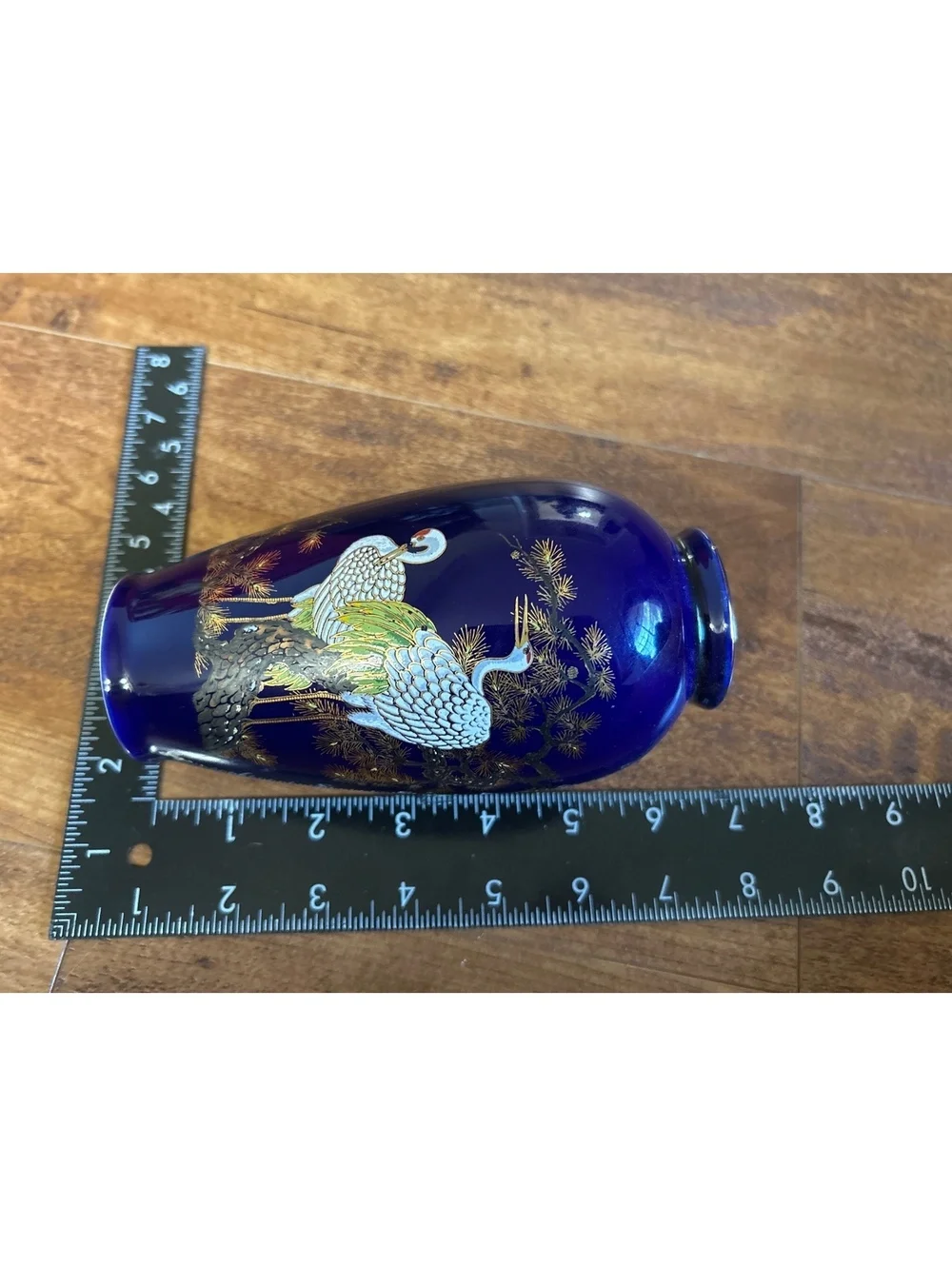 Pair of Vintage Blue Ceramic Vases with Crane Bird Design from Japan